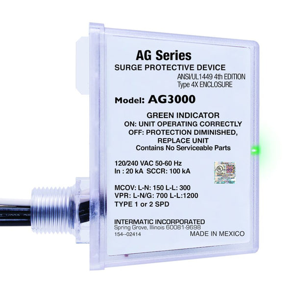 AG3000G SURGE PROTECTIVE DEVICE, 3-MODE, 120/240 VAC 1PH, TYPE 1 OR TYPE 2, OUTDOOR, CONNECTED EQUIPMENT WARRANTY 3YR $7,500 INTERMATIC