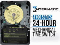 T104 24-HOUR MECHANICAL TIME SWITCH, 208-277 VAC, 60HZ, DPST, INDOOR METAL ENCLOSURE, 1 HOUR INTERVAL, INTERMATIC