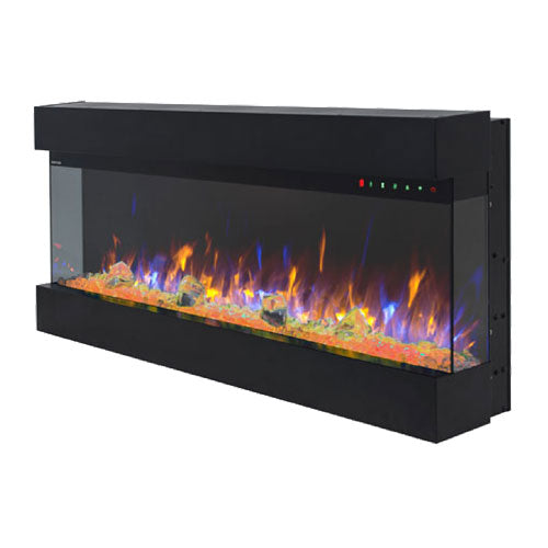 50" THREE-SIDED, WALL RECESSED LED FIREPLACE WITH 3 COLOURS AND HD+ LED FOR REALISTIC FLAME EFFECT