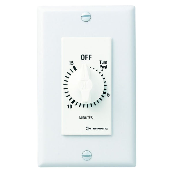 FD15MWC SPRING WOUND COUNTDOWN TIMER, DECORATOR STYLE, 125-277 VAC, 50/60 HZ, SPST, 15 MINUTE MAX, WITHOUT HOLD, WHITE, INTERMATIC