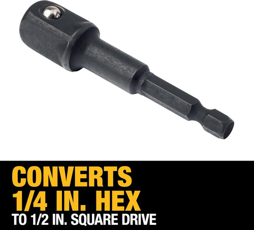 DEWALT DW2547IR 1/4-INCH HEX SHANK TO 1/2-INCH SOCKET ADAPTOR, DARK GREY