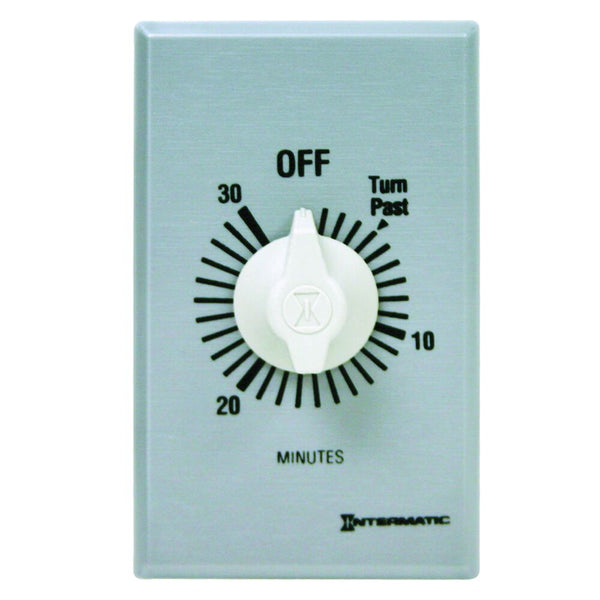 FF30MC SPRING WOUND COUNTDOWN TIMER, COMMERCIAL, 125-277 VAC, 50/60 HZ, SPST, 30 MINUTE MAX, WITHOUT HOLD, SILVER, INTERMATIC