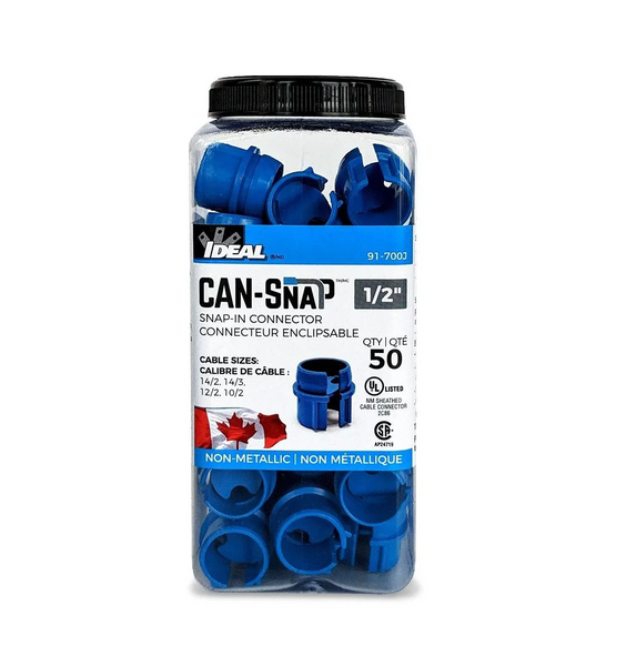 JAR OF 50 IDEAL 1/2" CAN-SNAP NON METALIC 4004 BOX CONNECTOR