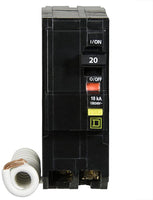 SQUARE D MINI CIRCUIT BREAKER 20A 2 POLE COMBINATION GROUND FAULT PIG TAIL PLUG IN MOUNT QO220GFI TYPE QO