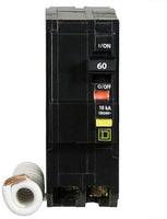 SQUARE D MINI CIRCUIT BREAKER 60A 2 COMBINATION GROUND FAULT PIG TAIL POLE PLUG IN MOUNT QO260GFI TYPE QO