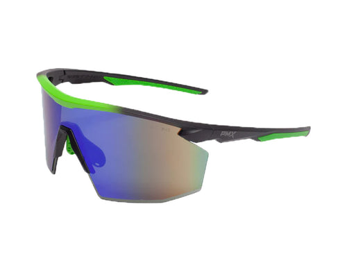 PMXSPEC® HALF FRAME SAFETY GLASSES - MATTE BLACK-GREEN FRAME/GREEN MIRROR LENS PIT VIPER STYLE