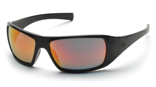 GOLIATH® FULL FRAME SAFETY GLASSES - BLACK FRAME/ICE ORANGE MIRROR NO ANTI-FOG