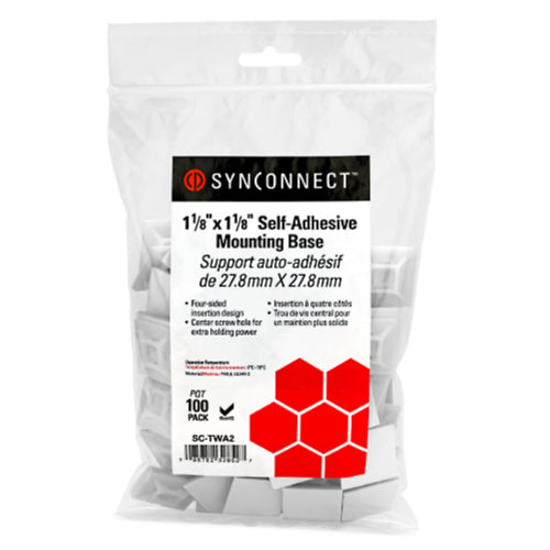 SYNCONNECT SELF-ADHESIVE CABLE TIE MOUNT – WHITE – 100 PCS