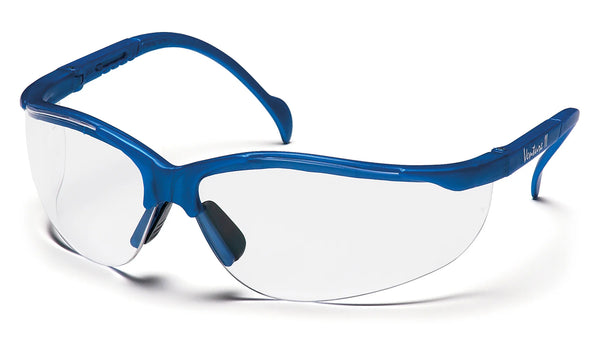 VENTURE II® HALF FRAME SAFETY GLASSES - METALLIC BLUE/CLEAR NO ANTI-FOG