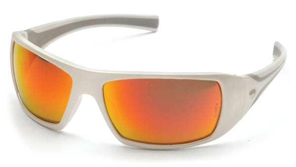 GOLIATH® FULL FRAME SAFETY GLASSES - WHITE FRAME/SKY RED MIRROR NO ANTI-FOG