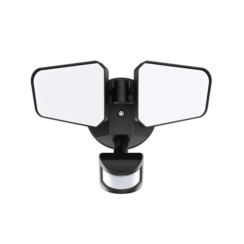 SECURITY LIGHT, TWO HEAD WITH SENSOR, BLACK