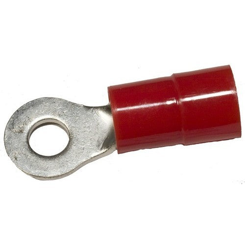 RED 1/4" STUD SIZE #8 WIRE RANGE RING TERMINAL BAG OF 100