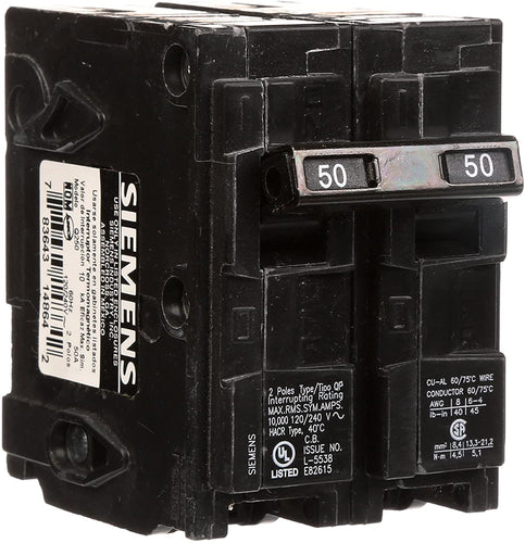 SIEMENS 2 POLE 50A PUSH-IN CIRCUIT BREAKER Q250