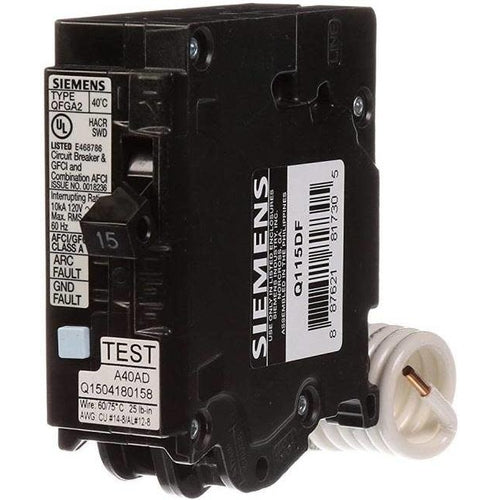  SIEMENS 1 POLE 15A PUSH-IN COMBO GROUND FAULT ARC-FAULT CIRCUIT BREAKER Q115DF-SIEMENS-DEALER SOURCE-Default-Covalin Electrical Supply 