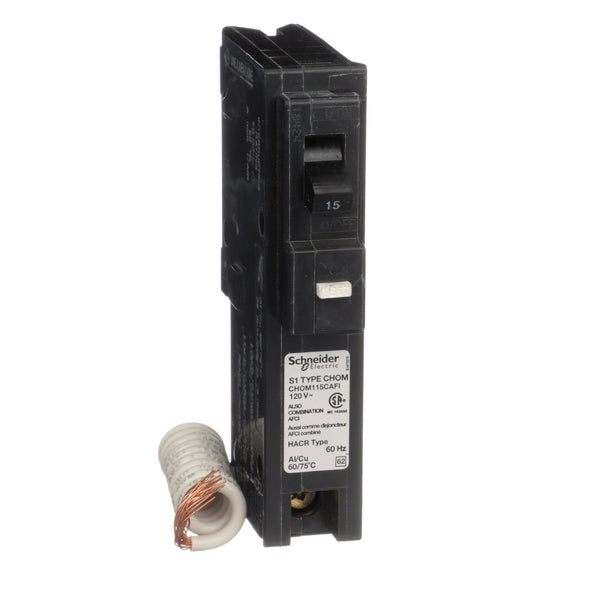 SCHNEIDER ELECTRIC HOMELINE 1 POLE 15A COMBINATION ARC FAULT PIG TAIL CIRCUIT BREAKER CHOM115CAFI