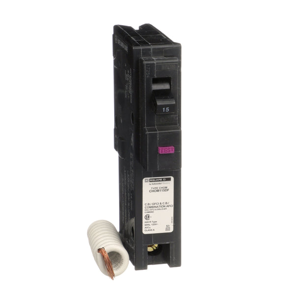 SCHNEIDER ELECTRIC HOMELINE 1 POLE 15A DUAL FUNCTION PIG TAIL CIRCUIT BREAKER CHOM115DF