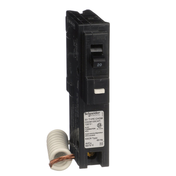 SCHNEIDER ELECTRIC HOMELINE 1 POLE 20A COMBINATION ARC FAULT PIG TAIL CIRCUIT BREAKER CHOM120CAFI