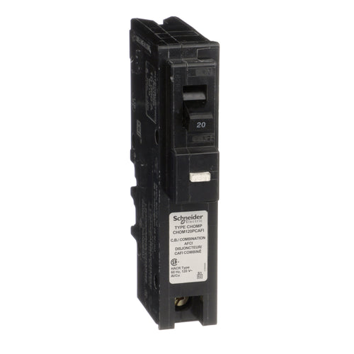 SCHNEIDER ELECTRIC HOMELINE 1 POLE 20A COMBINATION ARC FAULT CIRCUIT PLUG ON BREAKER CHOM120PCAFI