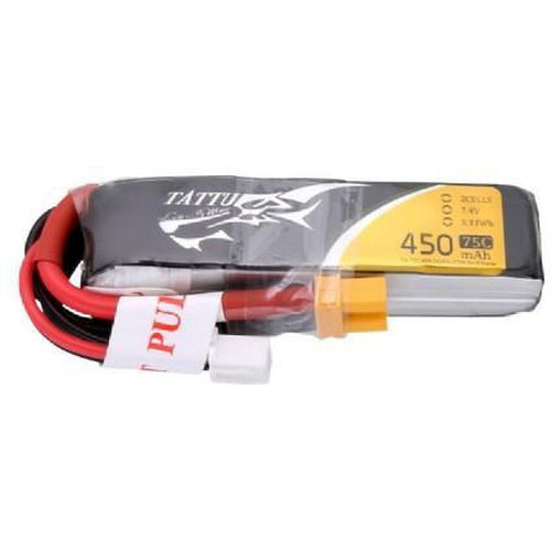 TATTU 450MAH 7.4V 75C 2S1P LIPO BATTERY PACK WITH XT30 PLUG - LONG SIZE FOR H FRAME