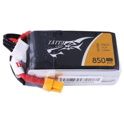 TATTU 11.1V 75C 3S 850MAH LIPO BATTERY PACK WITH XT60 PLUG