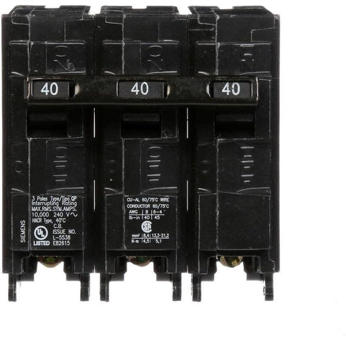 SIEMENS 3 POLE 40A PUSH-IN CIRCUIT BREAKER Q340-SIEMENS-DEALER SOURCE-Default-Covalin Electrical Supply